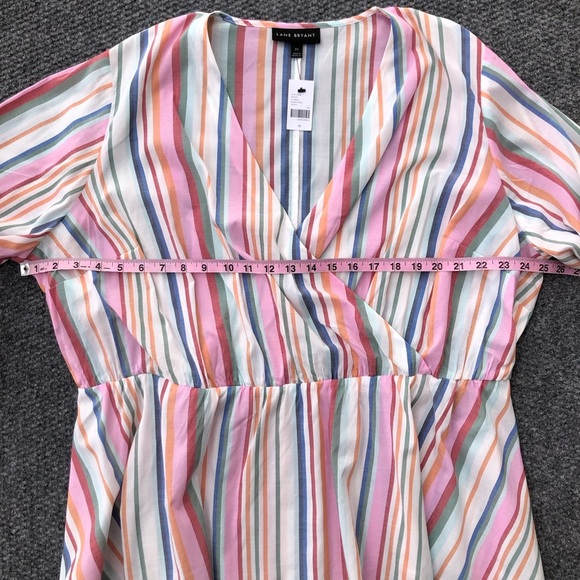 Lane Bryant lightweight striped crossover v-neck 3/4 balloon sleeve peplum top - Picture 7 of 11